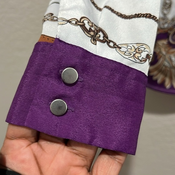 New‎ York & Company NY&C Blouse Shirt  Chain belt Belt Design purple White Sz M - Picture 7 of 10